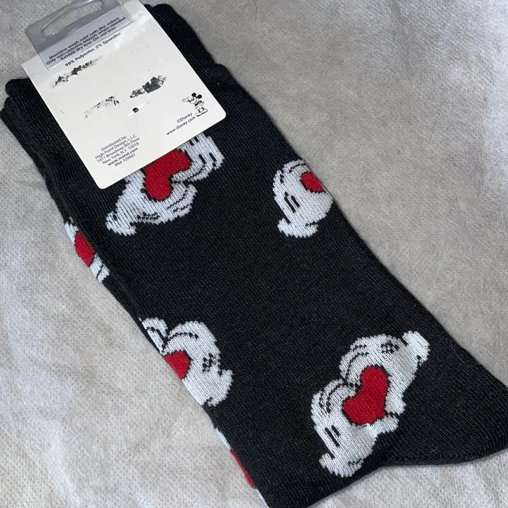 Mens Crew Socks Disney Mickey Mouse Mr Right Lover Holiday Gift 2 pairs New Gray - Picture 2 of 3
